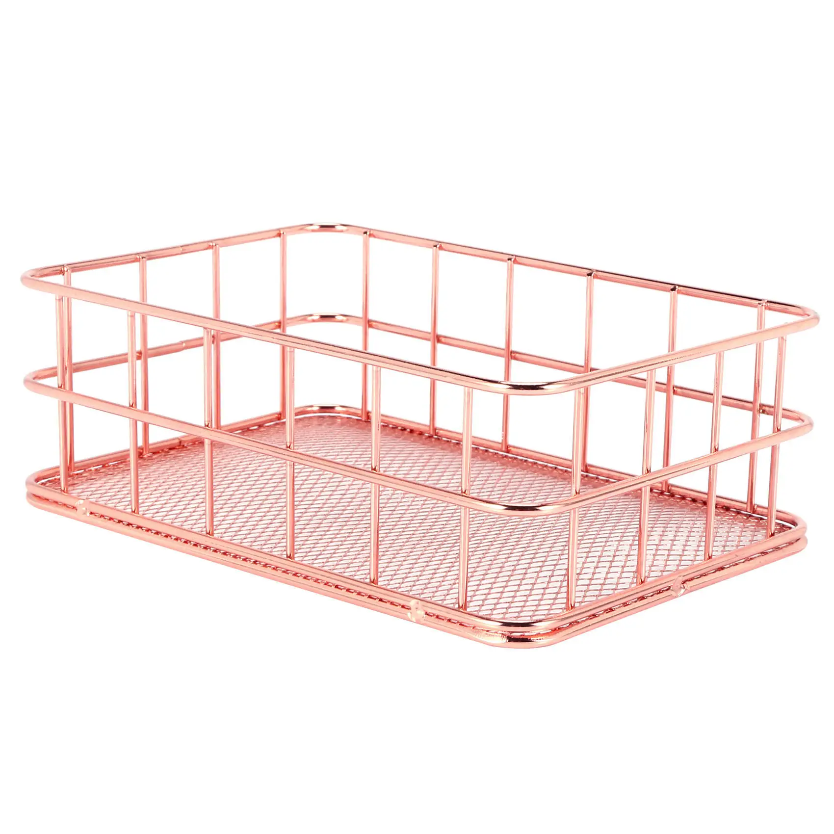 JUF-Storage Basket metal Wire Bathroom Shelves Makeup Organiser Rose Gold Brush Pen Holder Wire Mesh Bathroom Toiletries Storage