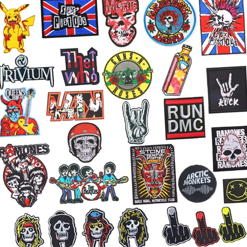 

Diy Rock Band Clothes Embroidered Iron on Patches，Badges Appliques Music Punk Stripes for Clothes Jacket Jeans Decoration Patch