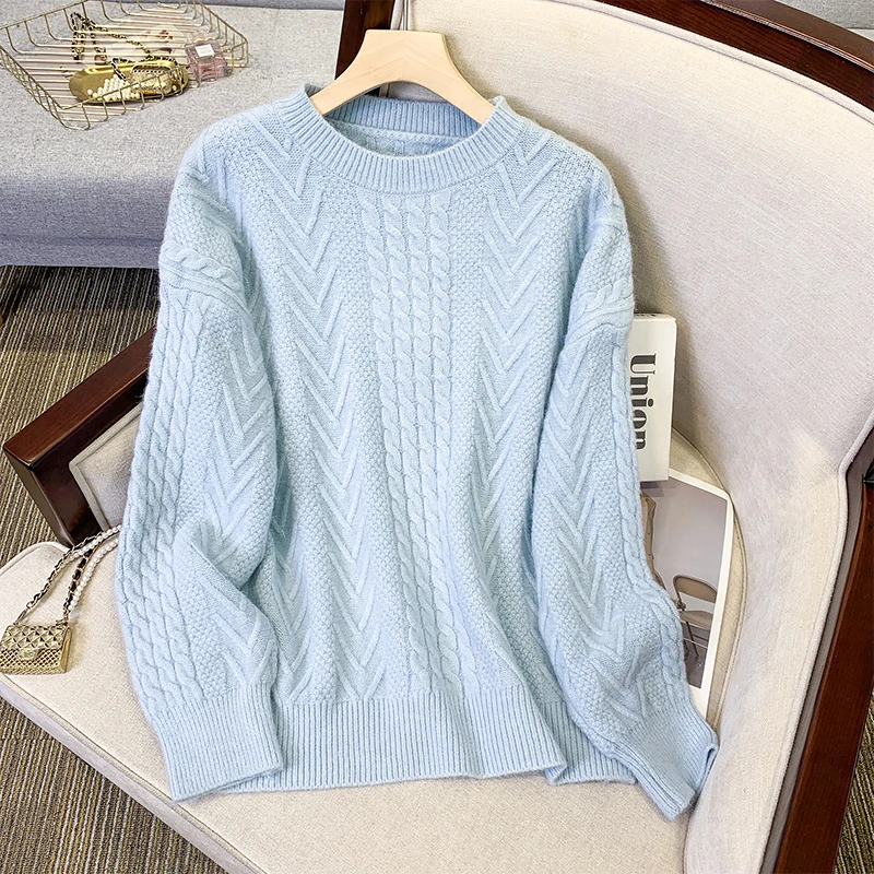 

Lazy Style Women Sweaters Long Sleeved O-neck Knitted Pullovers 2023 New Spring Autumn All-Matched Female Knitwear Tops M-4XL