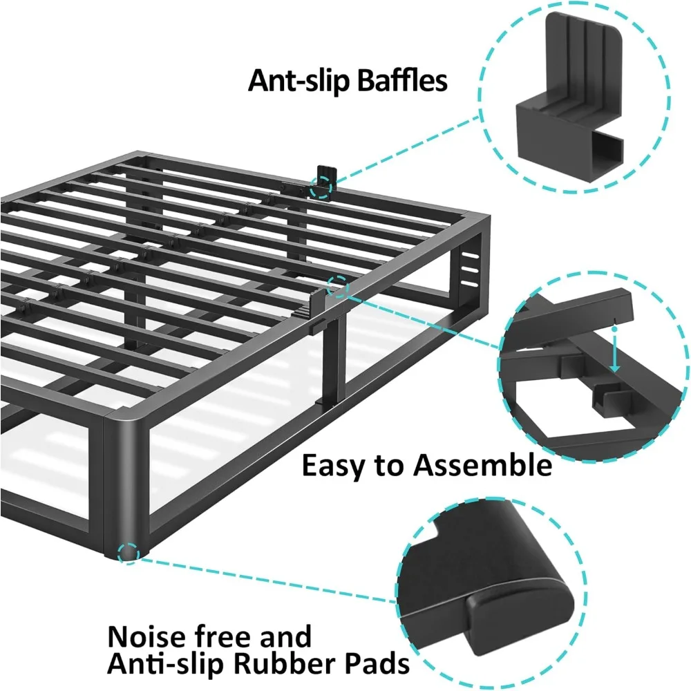 إطار سرير معدني قوي بحجم 18 كينج مع زوايا مستديرة وأقواس اللوح الأمامي، يدعم ما يصل إلى 3500 رطل، صندوق زنبركي لا يتطلب