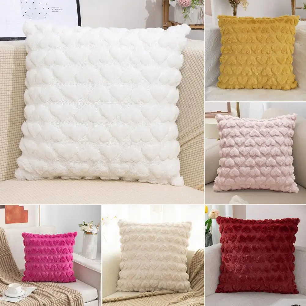 2025 Throw Cushion Cover 3D Heart Pattern Short Plush Pillow Cover Sofa New Year Decoration Christmas Cushion Cover 45cm