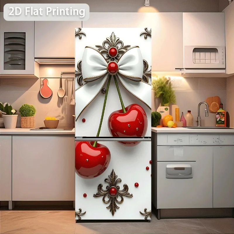 1pc Cherry and Ornate Decoration Refrigerator Sticker | 60x180cm Self-adhesive Wall Decal for Cabinets and Wardrobes, Contempo