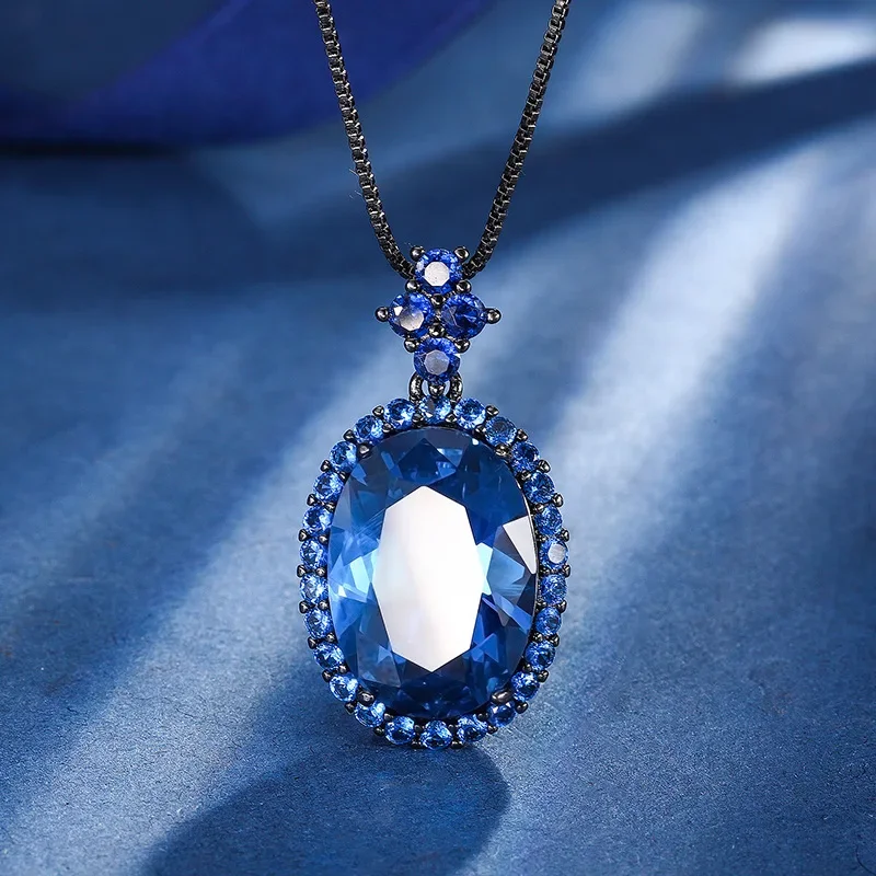 Exquisite Blue Round Gemstone Jewelry Adjustable Ring Elegant Earrings Pendant Necklace Women Prom Night Delicate Jewelry Gift