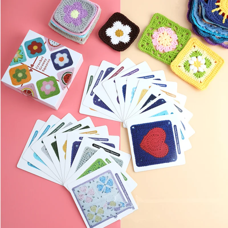 20 unids/caja de tarjetas con patrón de punto DIY, diseños combinados, mazos de tarjetas cuadrados de la abuela para principiantes, libro para aprender a tejer