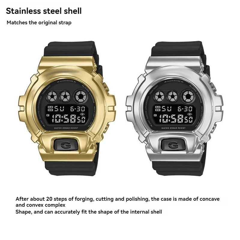 DW-6900 Metal Strap Case Strap for Casio DW6900 DW-6600 Modified Stainless Steel Case with Diamond Inlaid Bezel Bracelet Shell