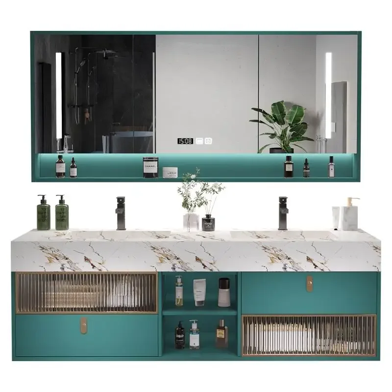 

Double-Body Ceramic Cabinet Stone Plate Minimalist Mirror Cabinet Light Luxury Washstand Bathroom Cabinet Floor Wall Cupboard