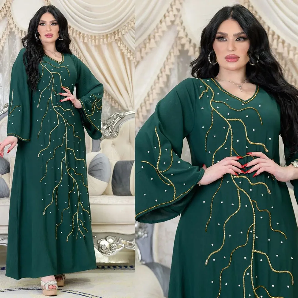 Caftán Eid elegante para mujer musulmana, Vestido largo de noche para fiesta de Ramadán, Dubai, Abaya, Turquía, Islam