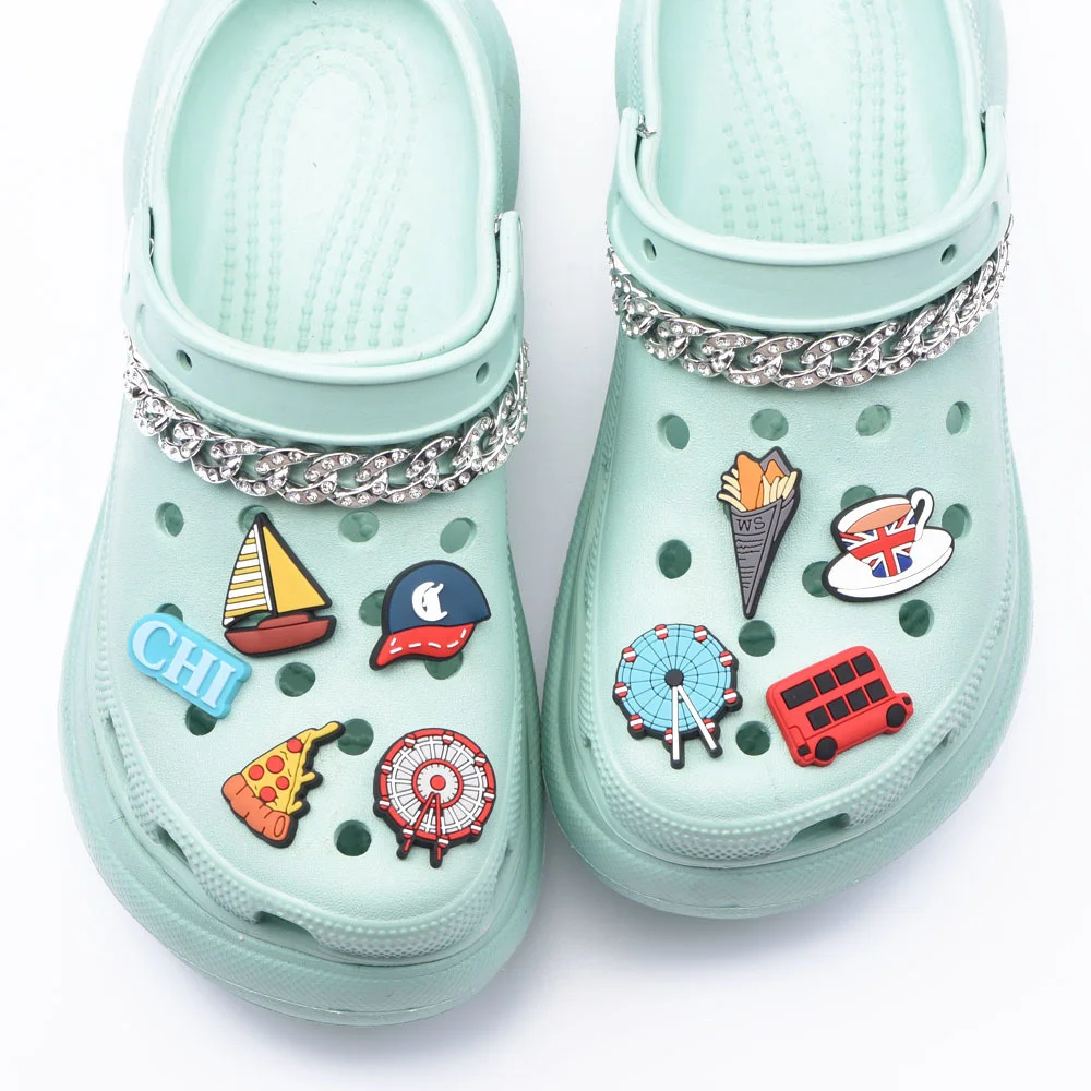 Breloques de chaussures en PVC pour enfants, américain, britannique, Canada, ville, décorations de chaussures, bracelet café londres, accessoires, cadeau d'anniversaire, 1 pièce