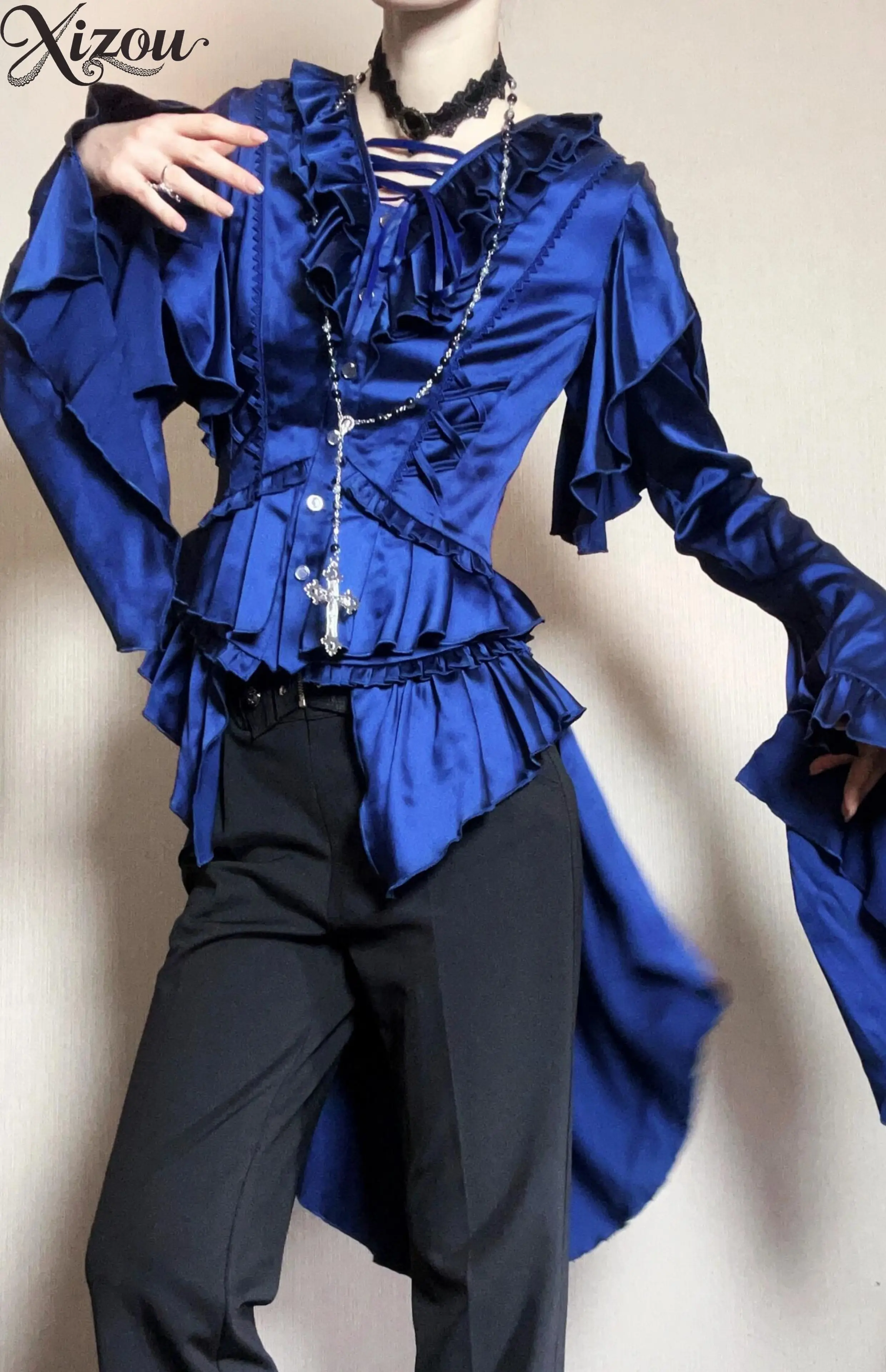 2025 New Fashion Vintage Style Subculture Gothic Lolita Inner Shirt Solid Color Spring Autumn Women's Long Sleeve Tops