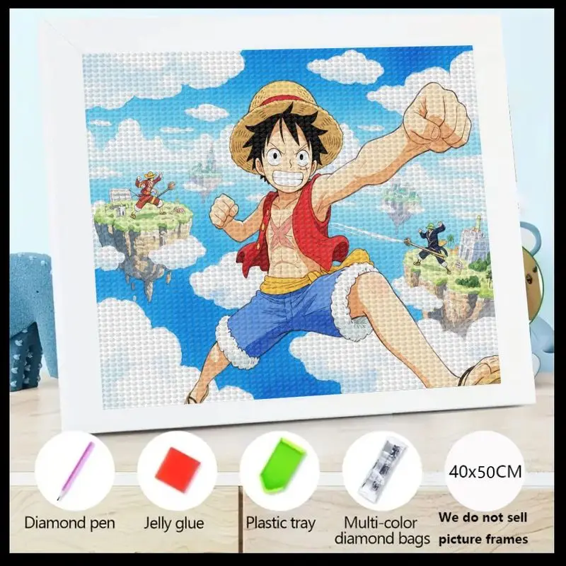 

1PC 40x50CM One Piece Monkey D. Luffy 5D Diamond Painting Kit, DIY Full Drill Round Gem Rhinestone Embroidery Art, Epic Anime Ac