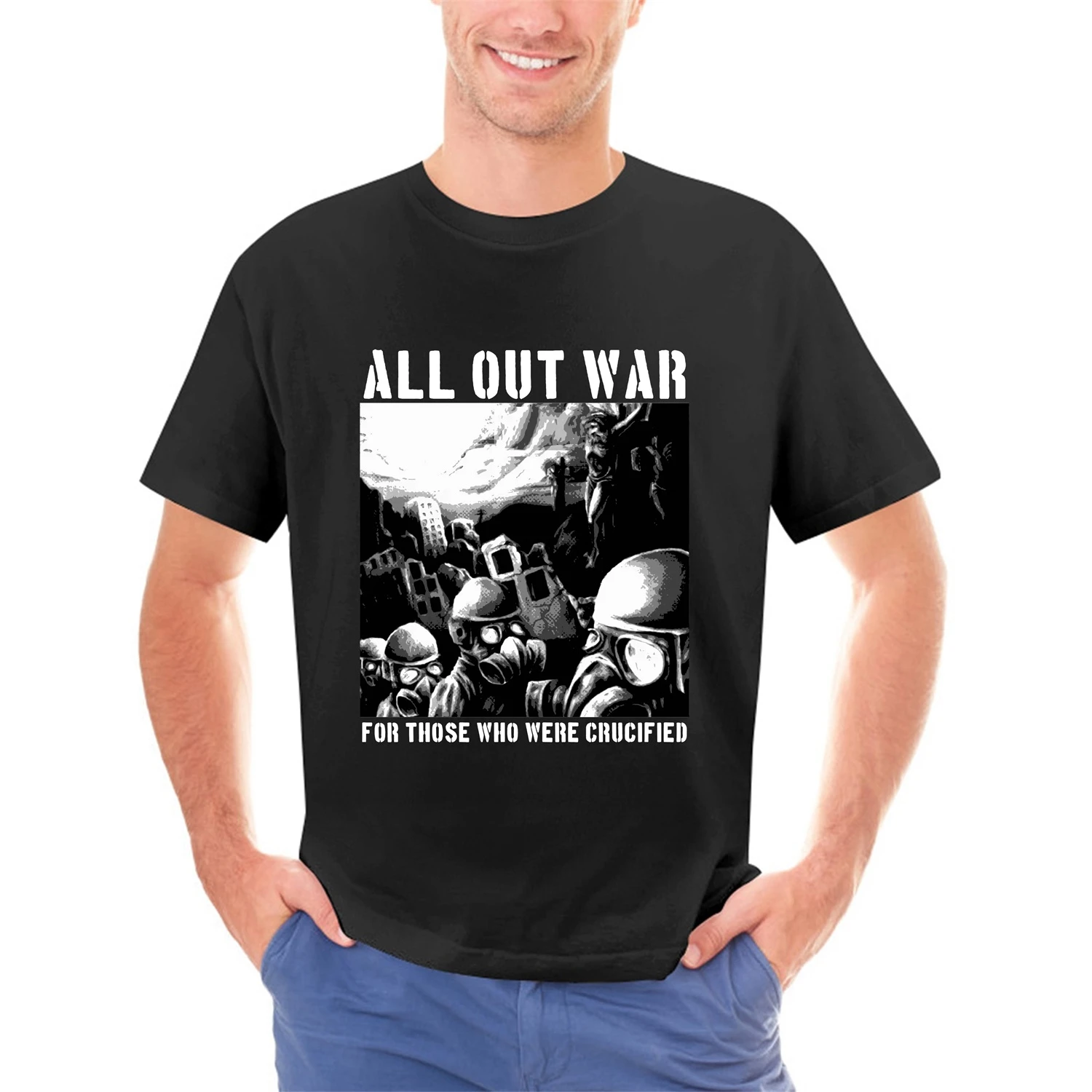 Vintage 90’s All Out War Shirt  For Those Who Were Crucified  Metal Band  Hardcore Band  Punk Rock Tee