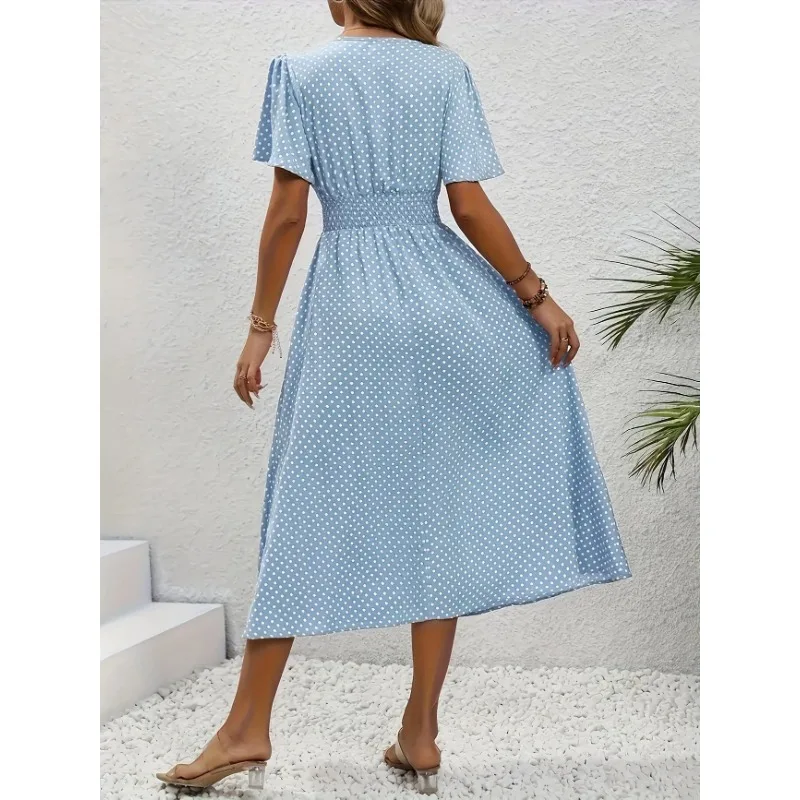 Plus Size 1XL-5XL New Womens Summer V Neck Maxi Dress Short Sleeve Dress Trendy Ruffle Hem A-Line Dresses