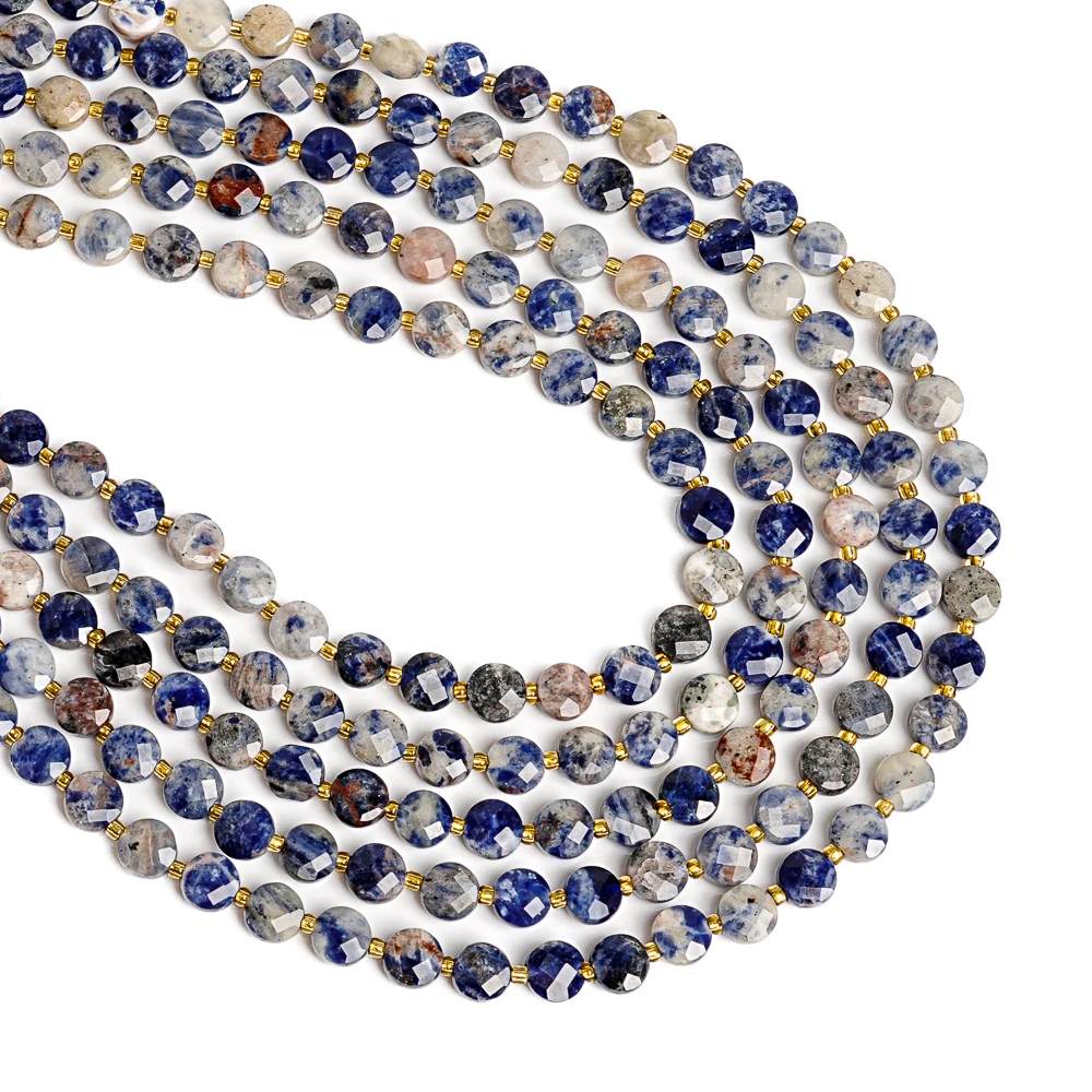 ORANGE BLUE NATURAL STONE BEADS 6MM FACETED ROUND COIN GEMSTONE LOOSE BEADS FOR DIY JEWELRY MAKING BRACELET NECKLACE GIFT BLUE