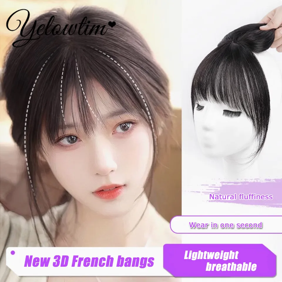 3D French bangs wig air fake bangs for women natural forehead simulation hair replacement with wig patches on the top of the hea