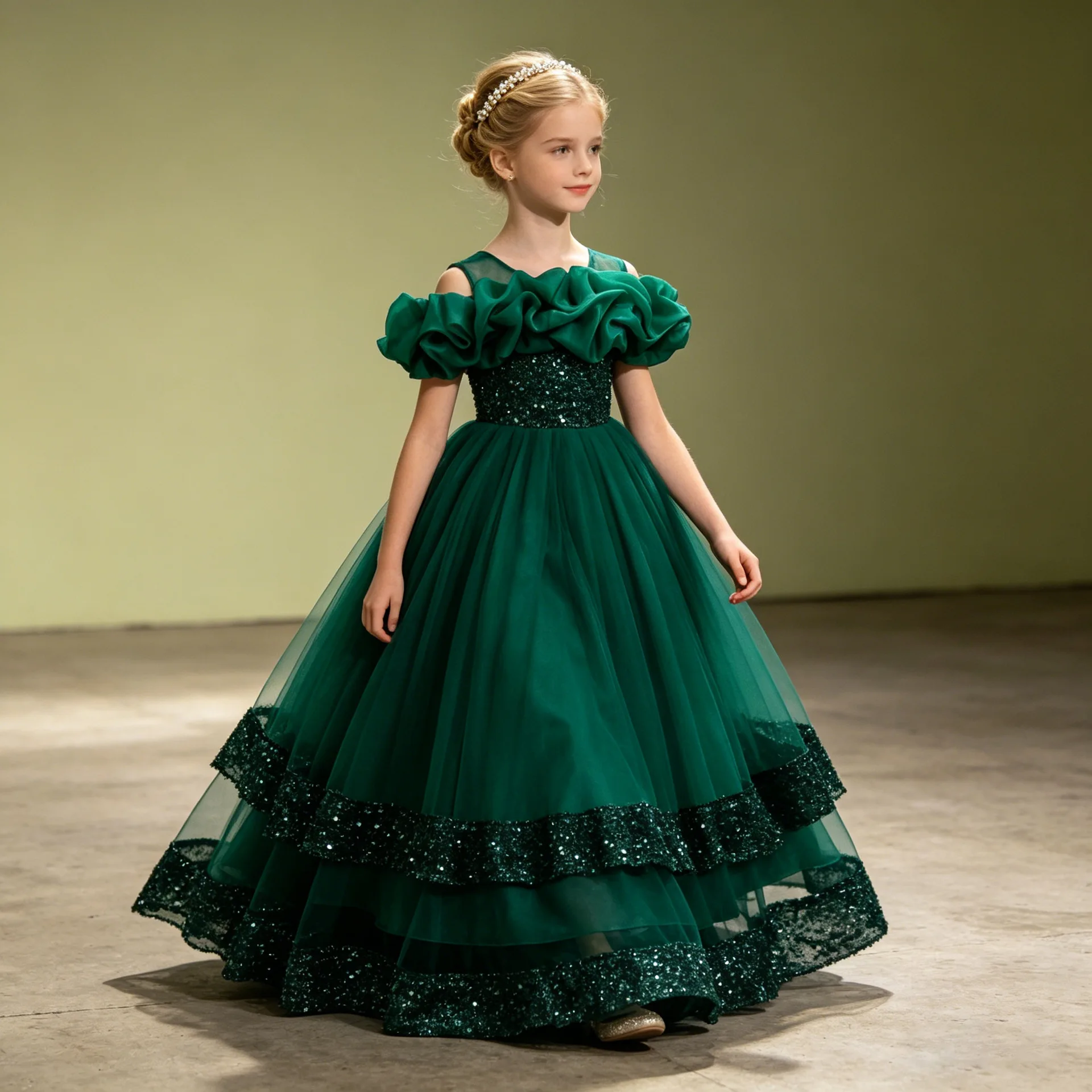 HETISO Girls Bridesmaids Party Dresses Elegant Pageant Children Wedding Princess Evening Ball Gown Kids Prom Costume