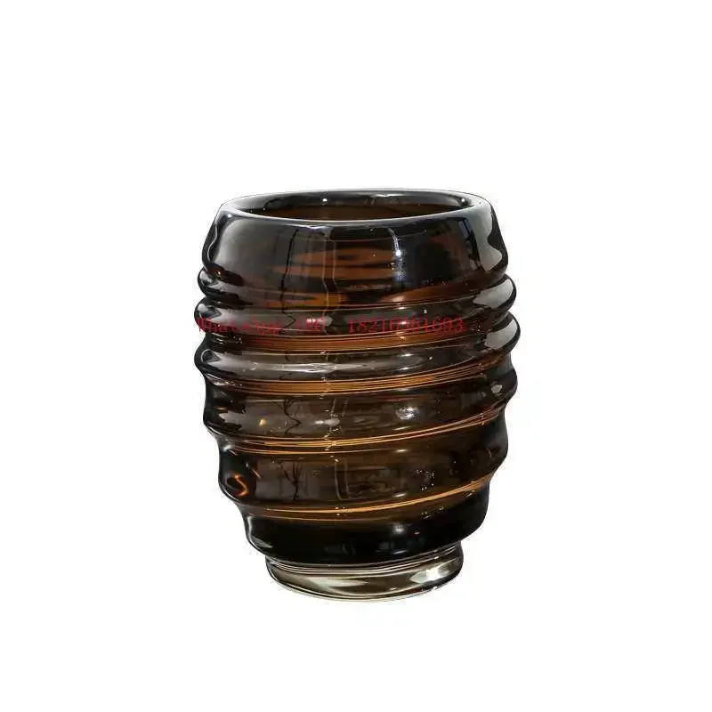 20.26NEW Coffee Threaded Glazed Vase, Living Room Dining Table Flower Arrangement, Home Handicraft Ornament