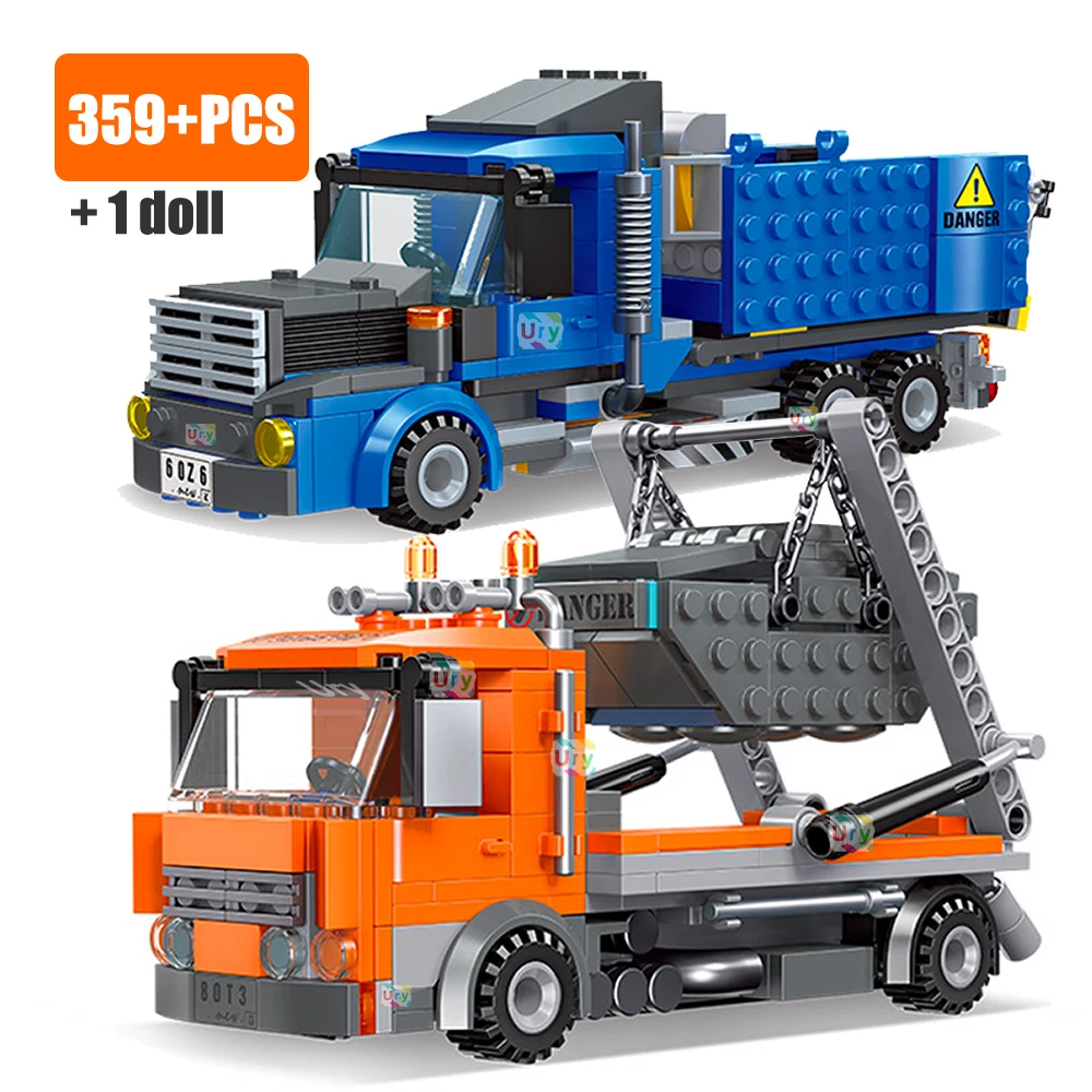 

City Series Yellow Mobile Car Crane Engineering Dump Truck Van Model Set Dolls Building Blocks DIY Toys for Boys Kids Gift