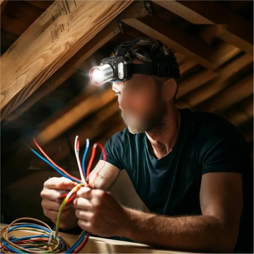 Rechargeable Headlamp with Motion Detection 6 Modes Including High Low Red Flashing SOS and Adjustable Beam Angle