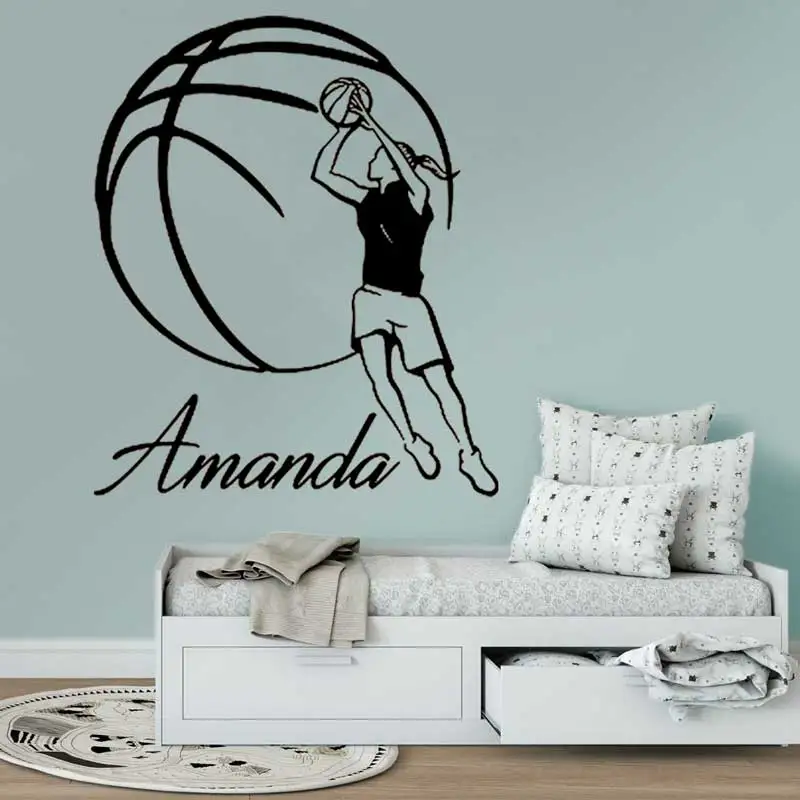 Custom Name Ladies Basketball Player Vinyl Wall Decals Home Decor Art Stickers Girls Teen Kids Bedroom Dress Up Wall Stickers L2