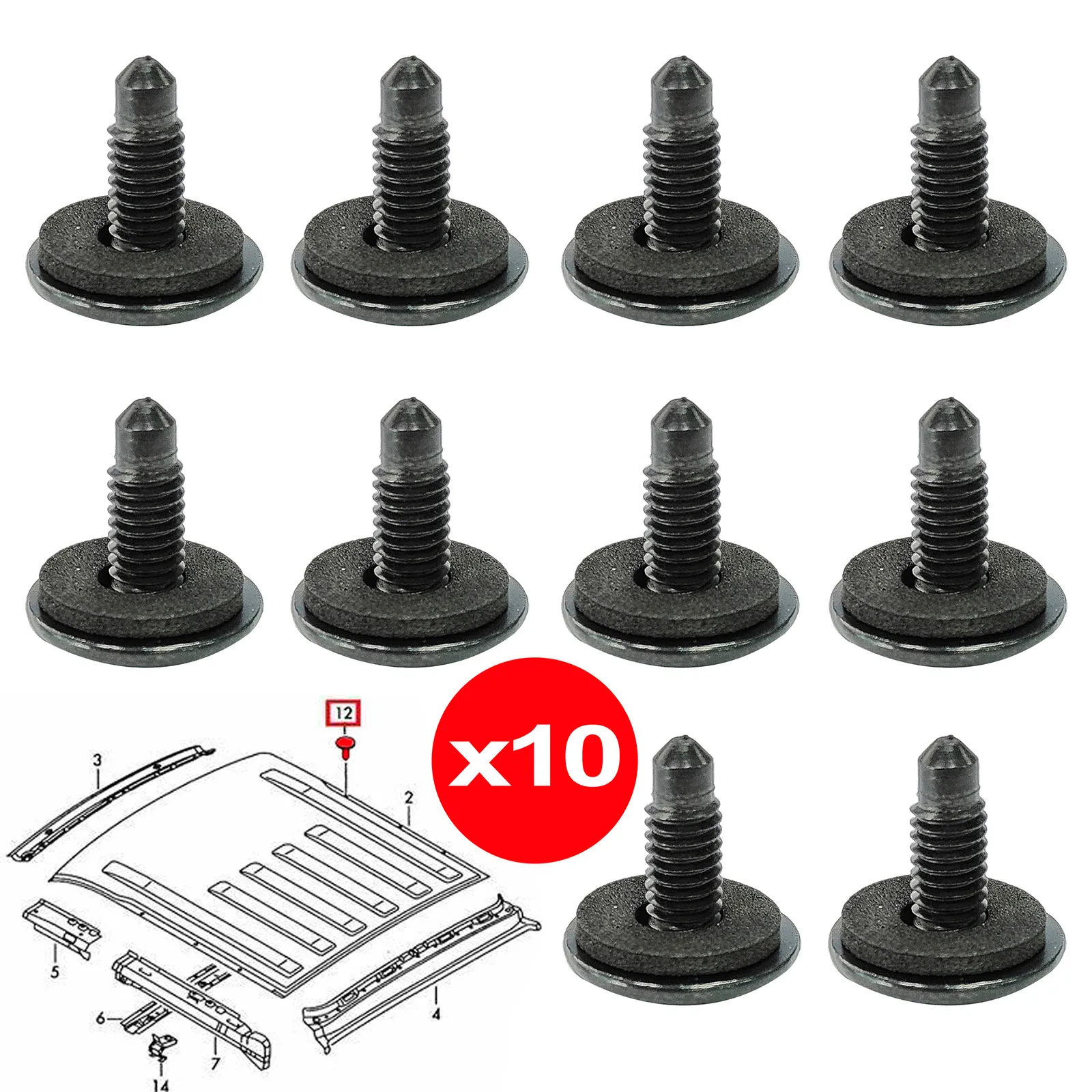 10pcs For VW Transporter T5 T6 T6.1 2003 - 2021 Roof Rack Holes Panel Blanking Screws Bolts Sealed WHT006148 2019 2018 2017 2016