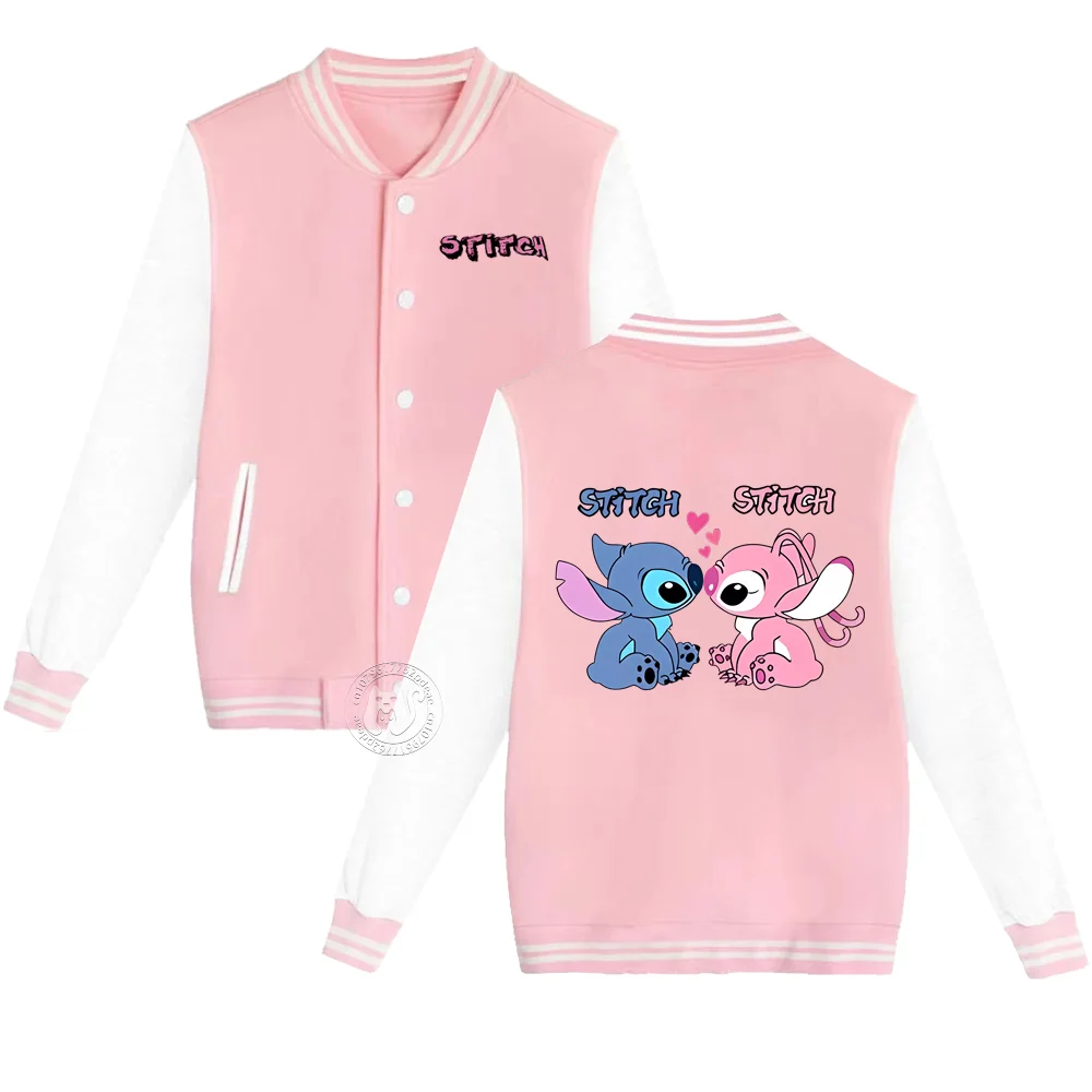 Kids Disney Stitch monogram print for students ages 2-14 Fall Winter Thickened base out cardigan boys girls baseball uniform