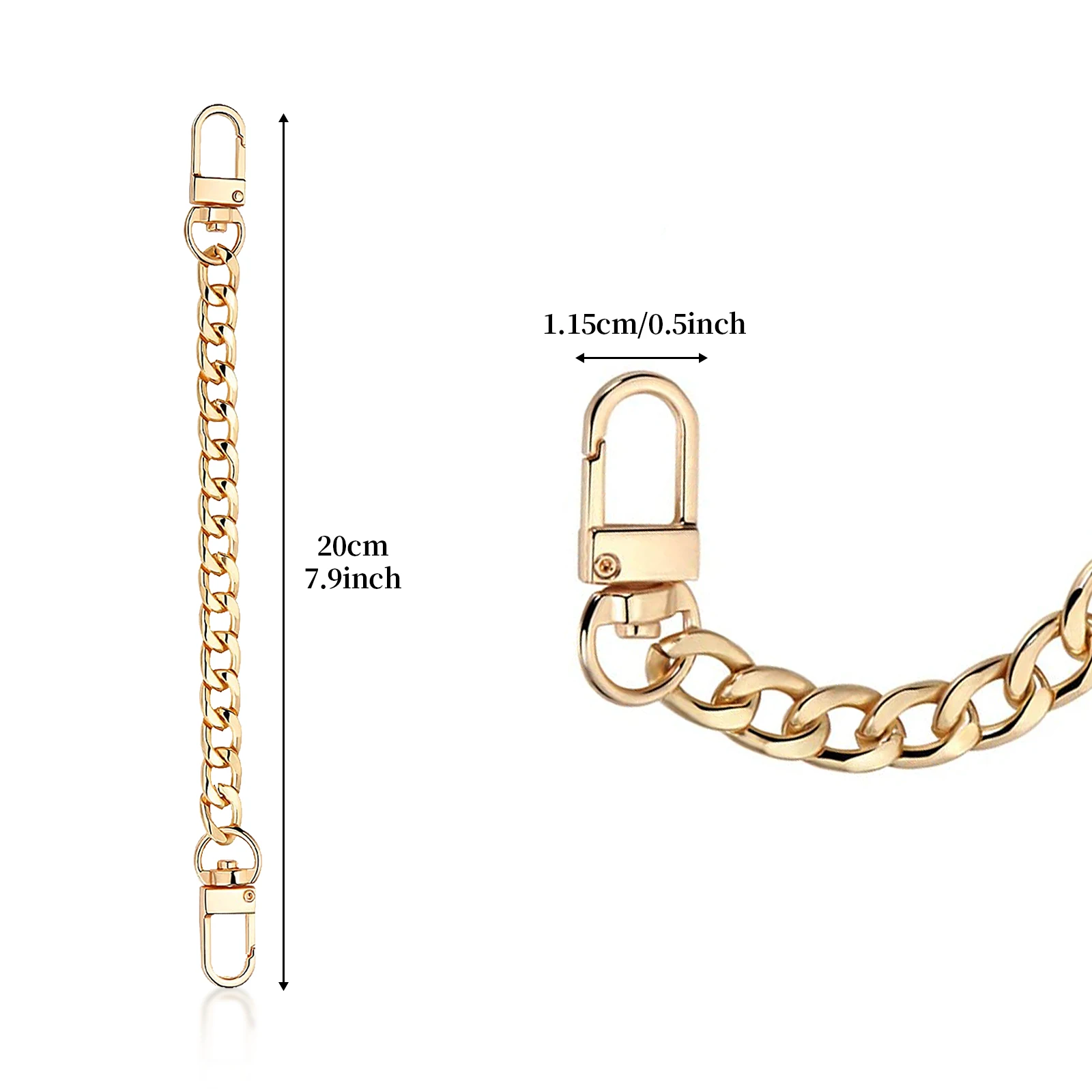 Substituição Gold Metal Chains para Sacos, Cinto Ajustável, Correias, Bolsas de Ombro, Messenger Acessórios, Vestuário, DIY, 4Pcs