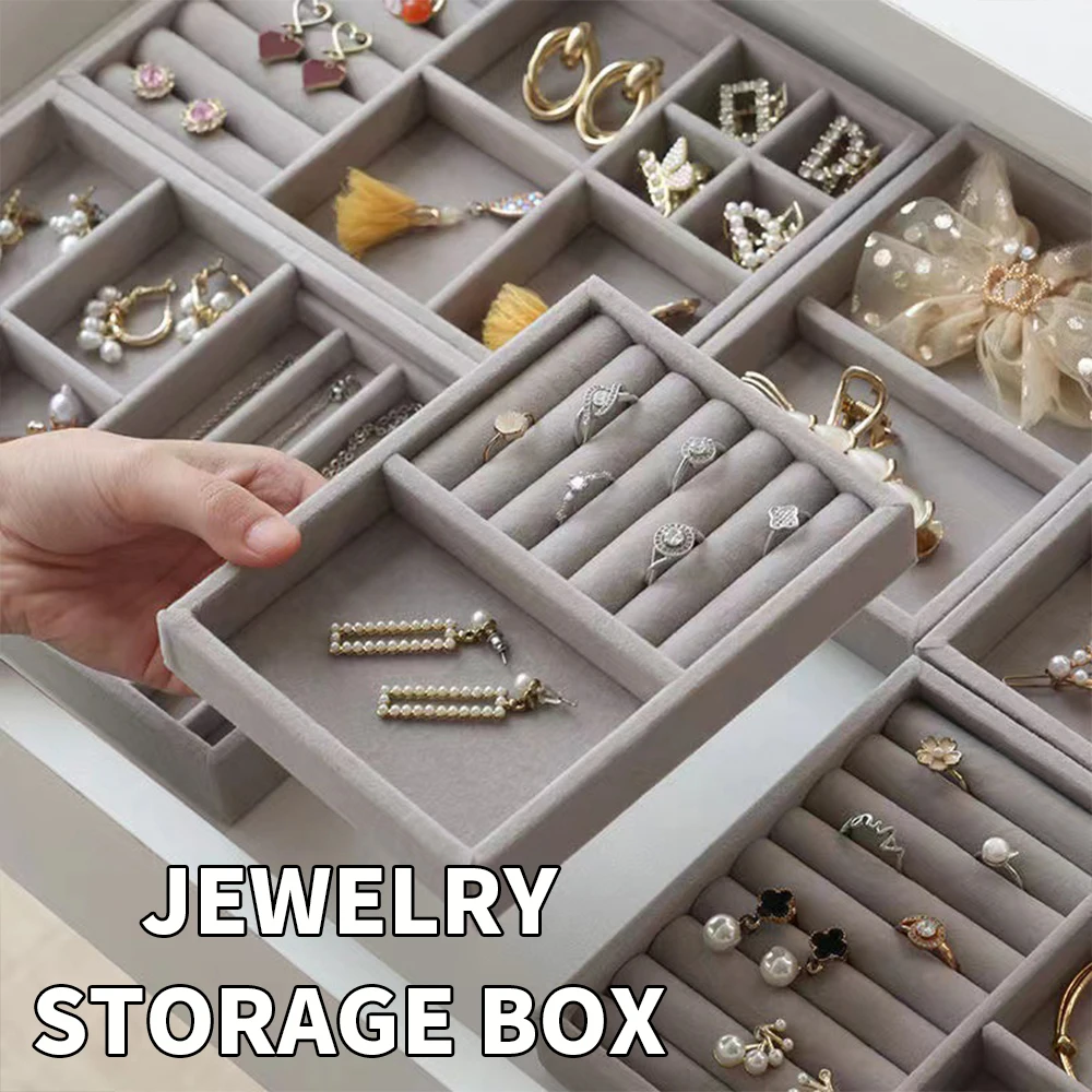 Gray Velvet Jewelry Storage Trays, Modular Drawer Organizer Inserts with Removable Dividers, Scratch-Resistant Jewelry Display