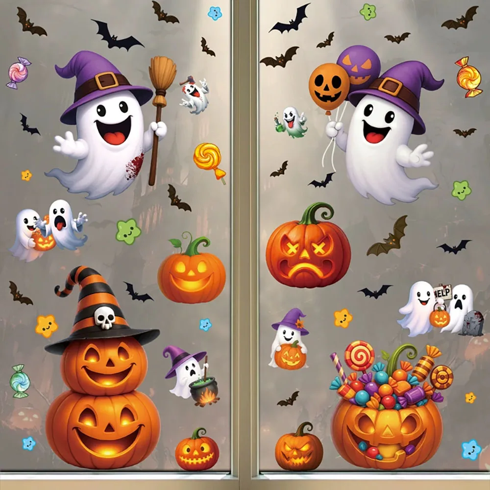 Halloween Window Stickers Black Cat Pumpkin Design Static Cling Glass Door Decoration Halloween Party Supplies - view 4