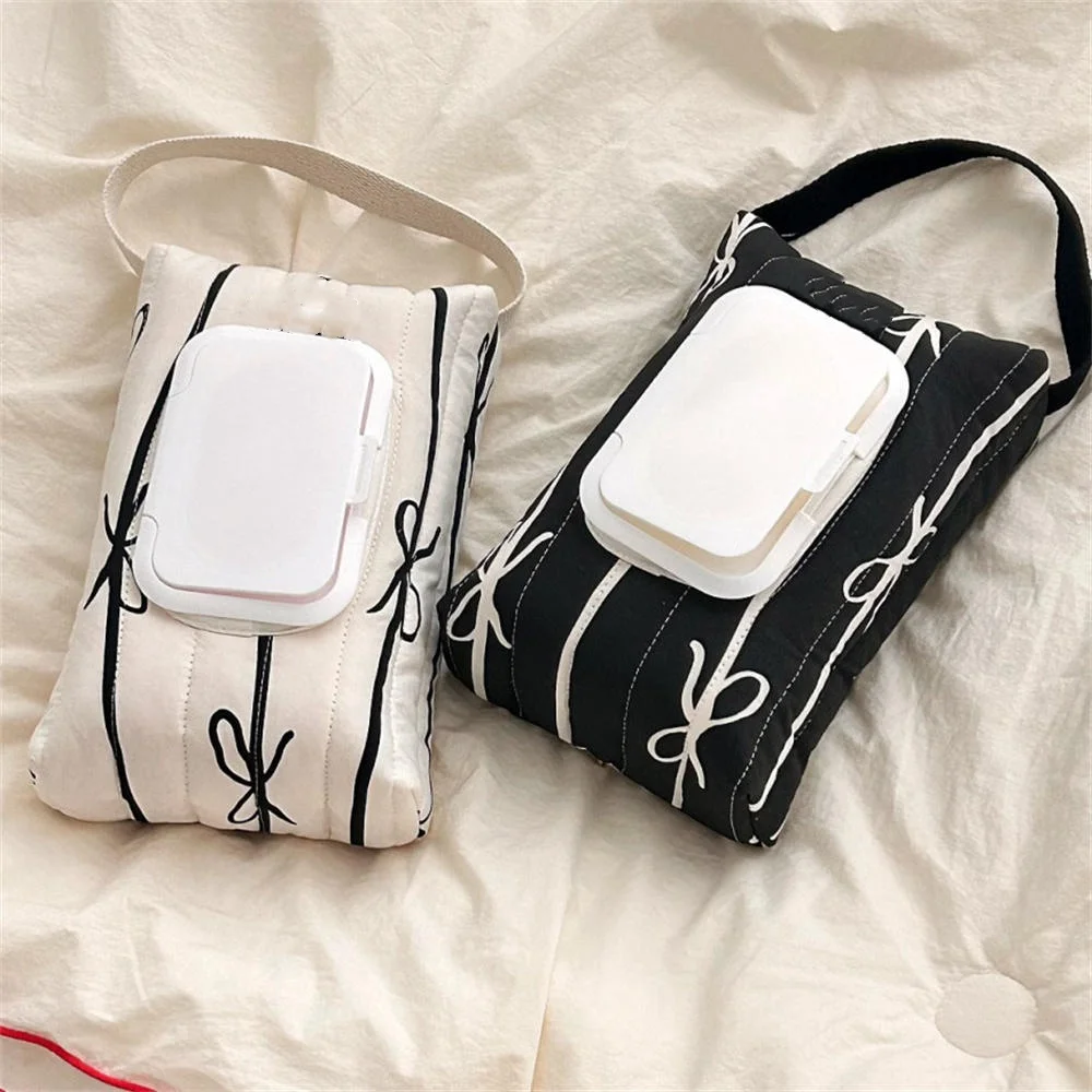 Cute Bow Flip Cover Tissue Box Kawaii Wet Wipes Case Car Home Hanging Bag Paper Holder Napkin Storage Container Paper Organizer