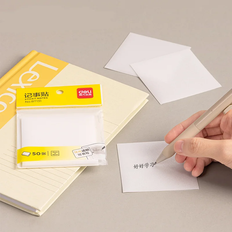 1Pcs DELI BT131 Transparent Pad Notes Sticky Note Ahesive Memo Pads Office School Stationery