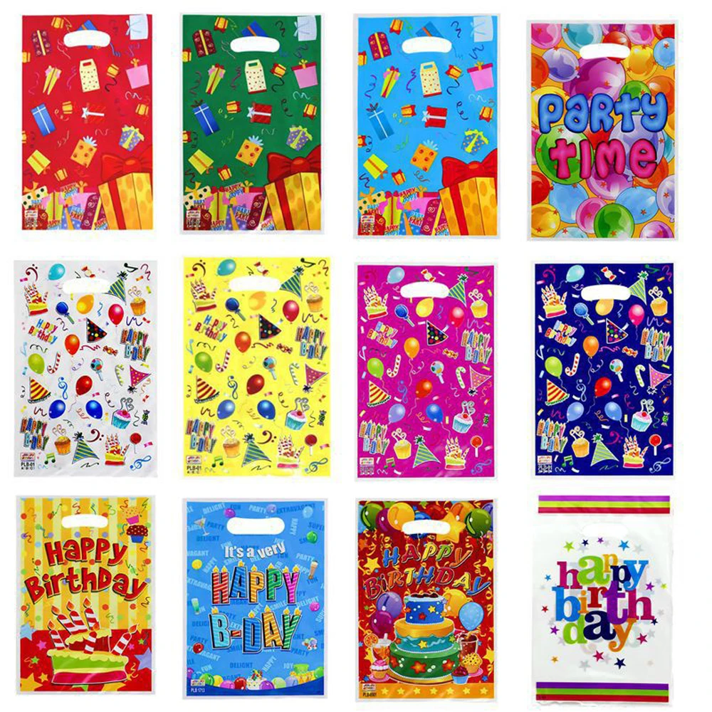 Happy Birthday Theme 10pcs/lot Kids Girls Favors  Happy Birthday Party Gifts Surprise Candy Bags Decorations Loot Bags