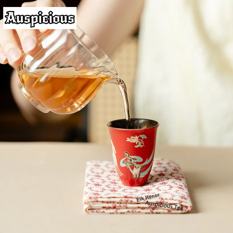 1pc 30ml China Red Dunhuang Flying Goddess Teacup Tea Bowl Tea Cup Set Tea-tasting Fragrance Cup Chazhan Master Cups Tea Items