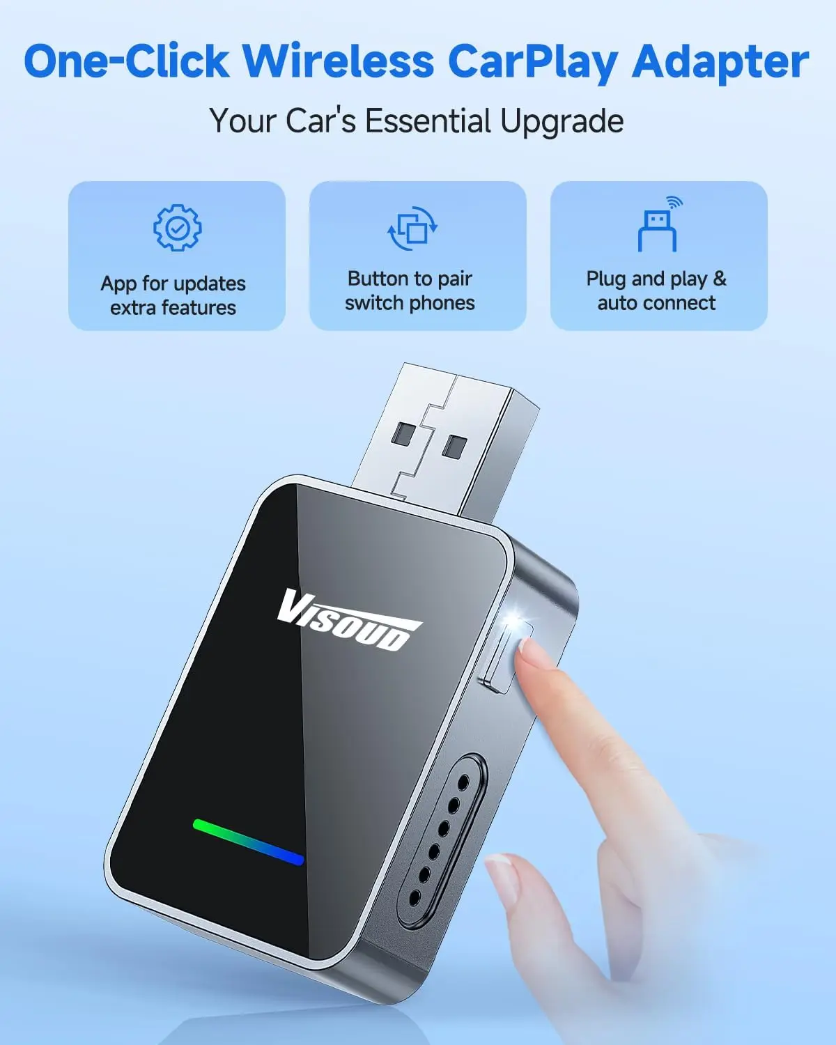 2-in-1 Wireless CarPlay & Android Auto Adapter, One-Click User Switching, Converts Wired to Wireless, Fit with iOS 10+ and Android 11+, Plug & Play, Supporting USB A & Type-C