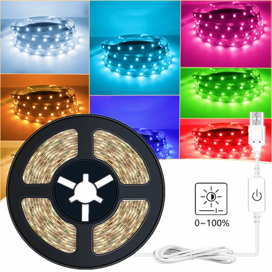 Dimmable Induction 5V USB SMD2835 5m LED Strip Home TV Background Staircase Decoration Flexible Lamp Strip with Adhesive Backing