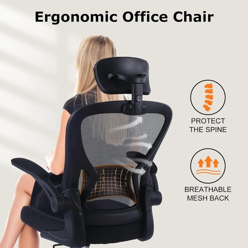 Silla de oficina ergonómica de altura ajustable con ruedas, soporte lumbar, giratoria de malla para uso cómodo en el hogar y la computadora en la oficina
