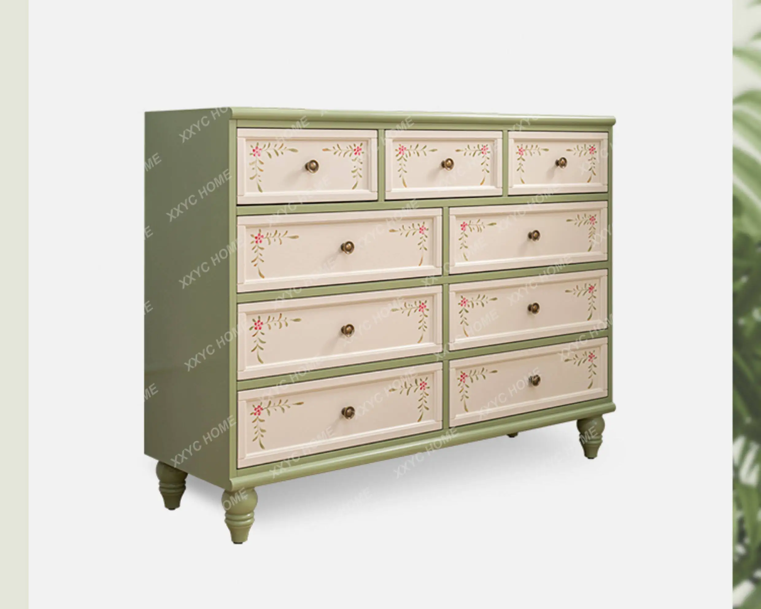 Living room against the wall green furniture solid wood retro painted nine bucket cabinet bedroom bedside cabinet combination