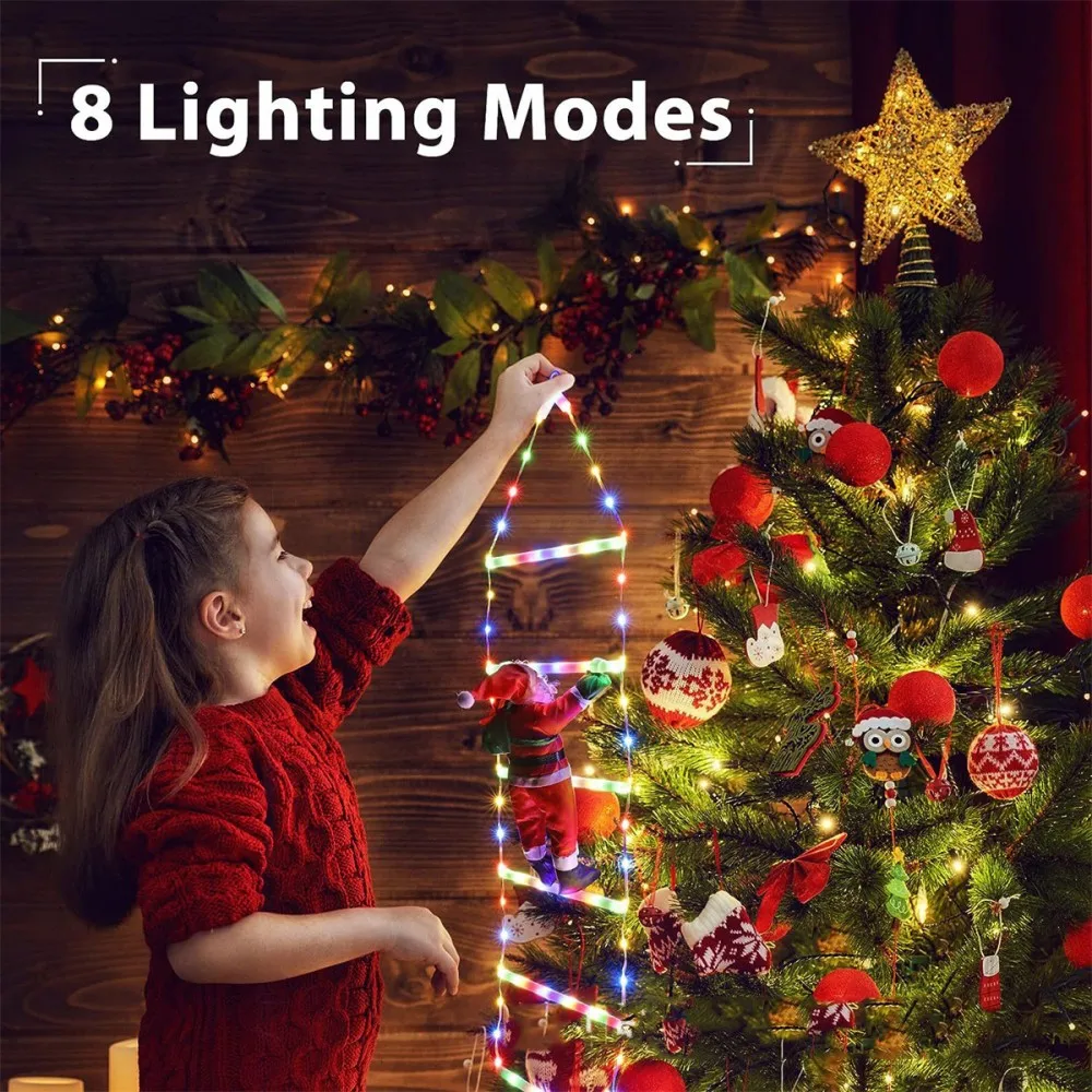 1PC 3M/2M Christmas Ladder String Lights with Climbing Santa Claus, USB Powered, used for Outdoor Indoor Home Holiday Decor