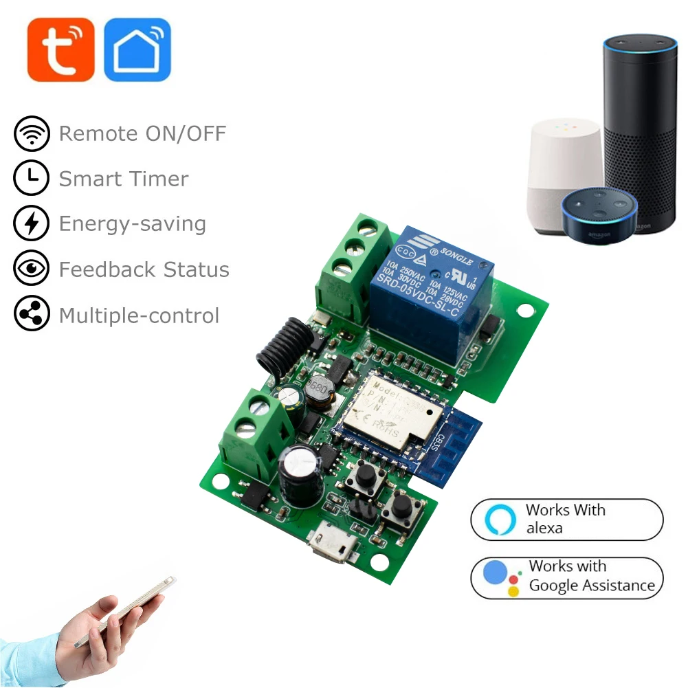 Wifi Smart Switch 7-32V 85-250V Mini Wifi Light Controller 433RF Receiver Gate Garage Opener Smart Life Tuya APP 1 Gang Relay