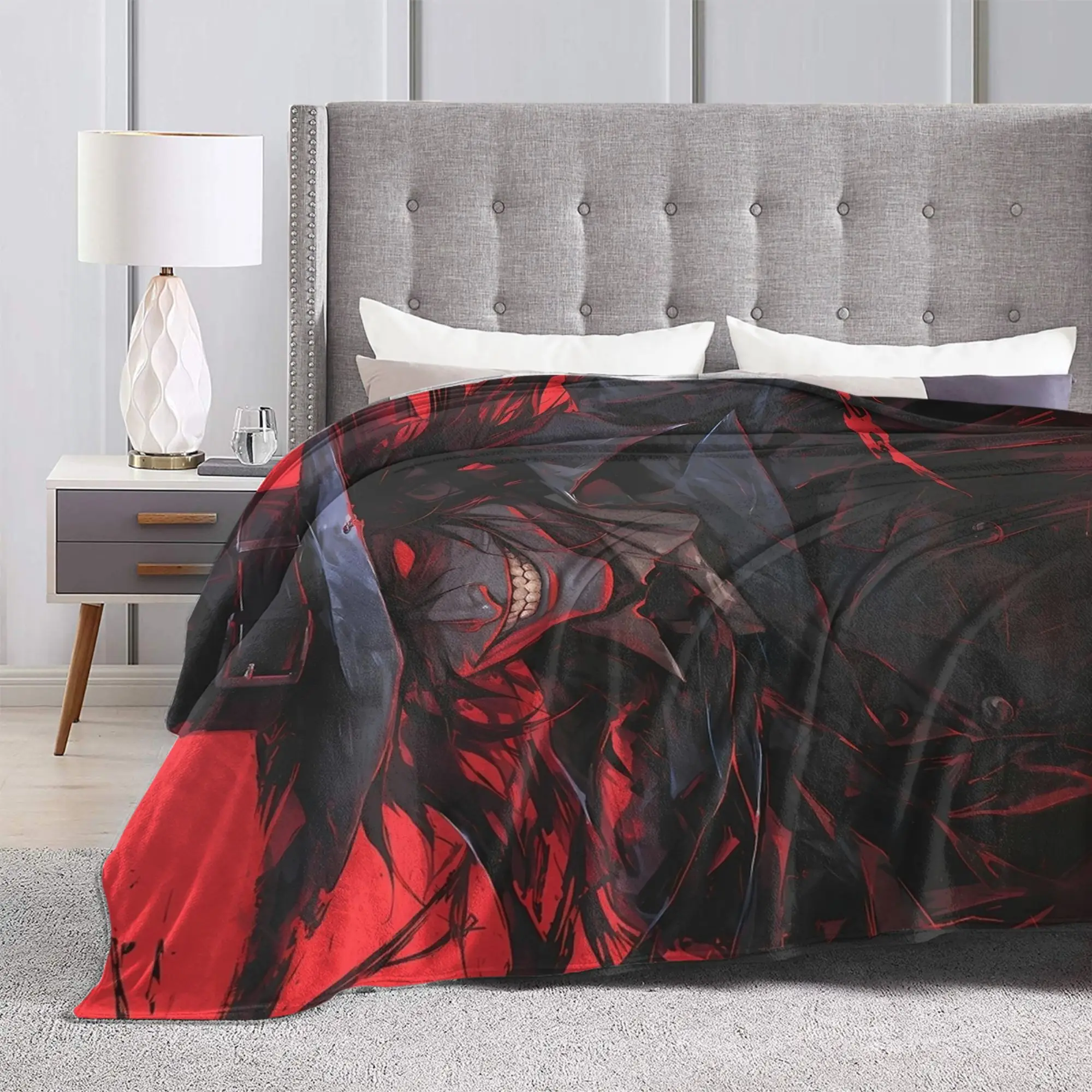 Alucard Hellsing مصاص دماء أنيمي الظلام القوطية بطانية الصوف متعددة الوظائف لينة رمي بطانية للسرير في الهواء الطلق المفرش #4