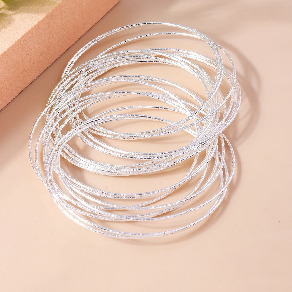 Aihua Mode Sterling Silber Grübchen Kreis Silber Farbe Armreifen Armbänder für Frauen Männer Liebhaber Hochzeit Verlobung Schmuck Geschenk – Detail 5