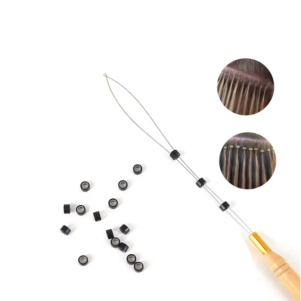 Professional Wooden Handle Hair Extension Tool Loop Threader Pulling Needle Bead Tie Hair Crochet Hook Pin Needle Lead Device