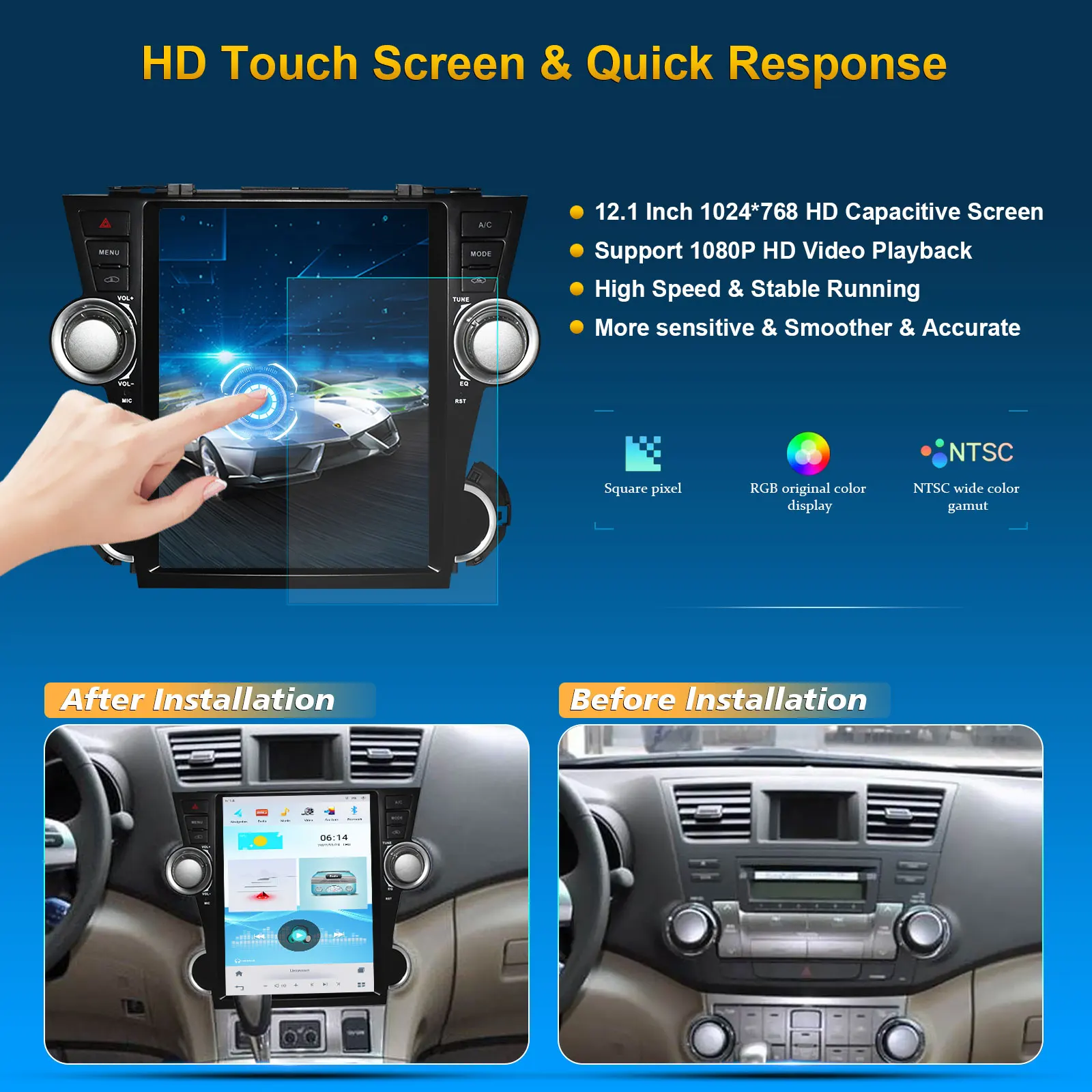 Cheap Price And High Fashion 12.1 Inch Touch Screen Car Audio GPS Navigation For TOYOTA HIGHLANDER