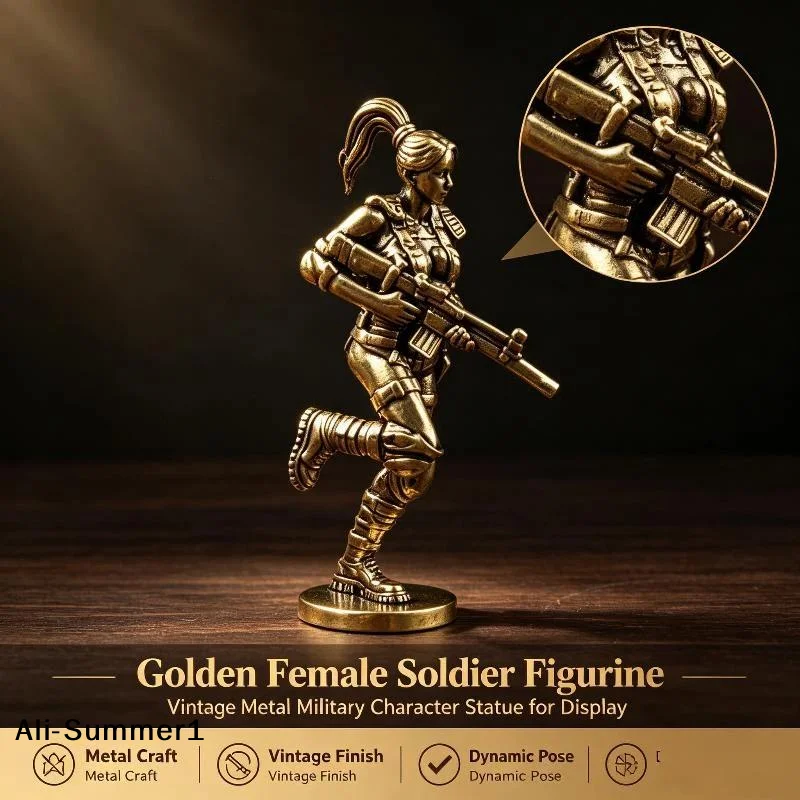 【E】Special Forces Small Statue Brass Female Soldiers Figurines Retro Metal Home Office Desktop Decor Gift Ornaments