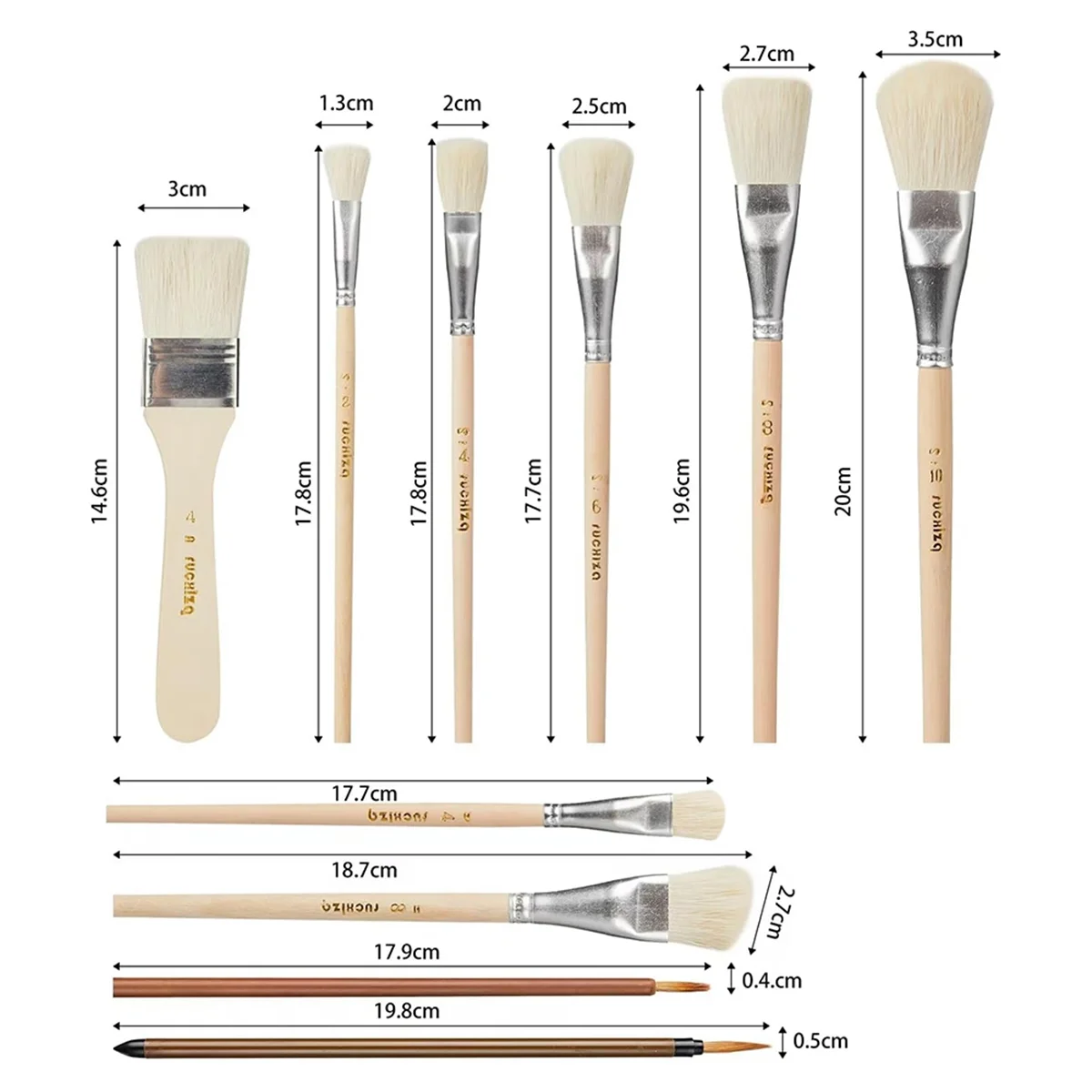 T79C Mop Brush for Acrylic Painting,10 PCS Glaze Brushes for Pottery Goat Hair Blend Mop Brush Set for Pottery Acrylic Paint