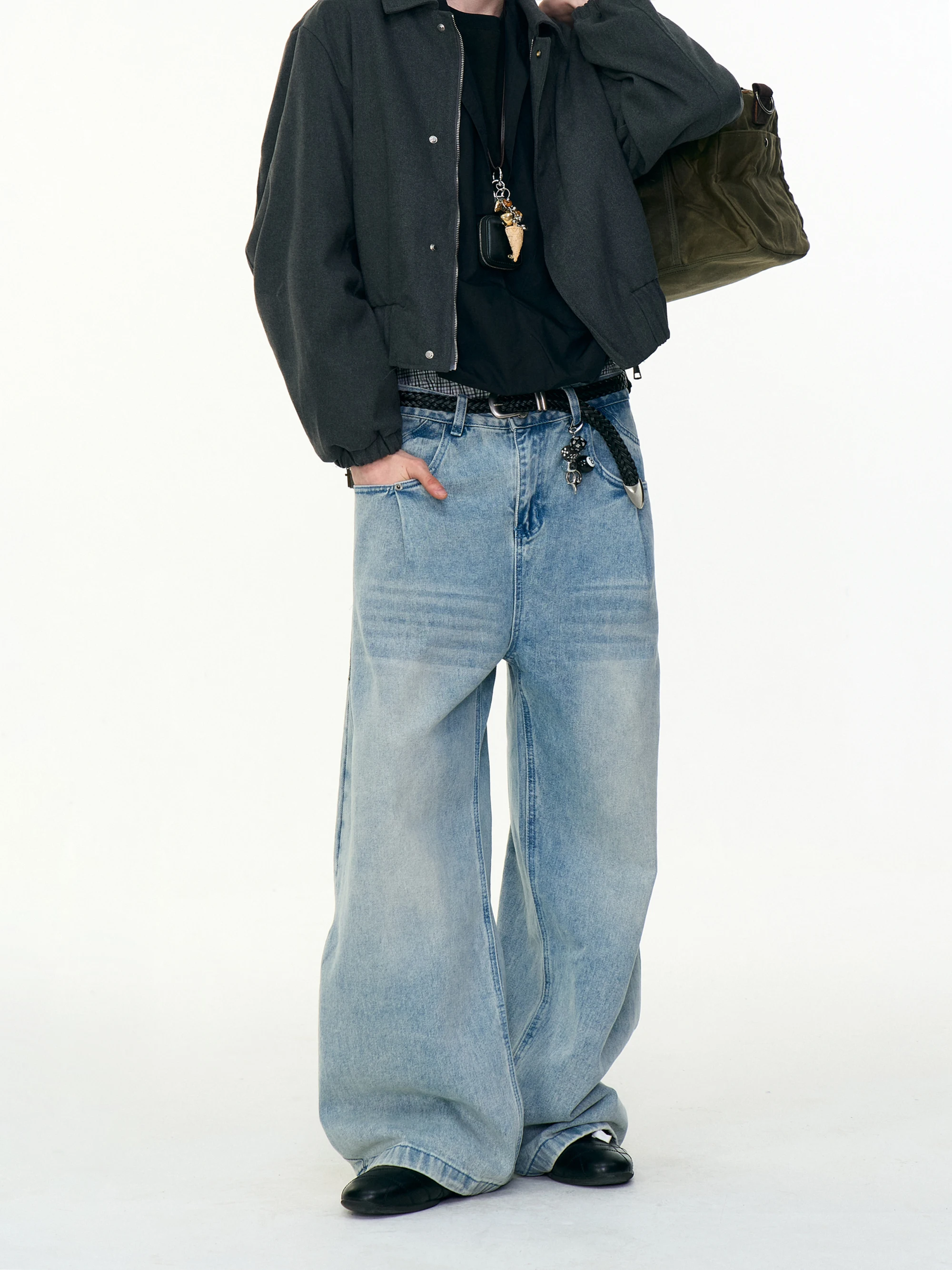 

Мужские джинсы MRNEARLY в американском ретро-стиле, прямые, свободные, широкие штанины, из хлопка и полиэстера, для повседневной носки молодежью