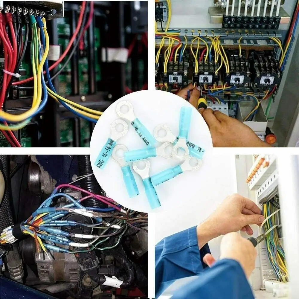 200Pcs Ring Eyelet Heat Shrink Wire 16-14AWG GA Gauge Connectors Terminals Kit