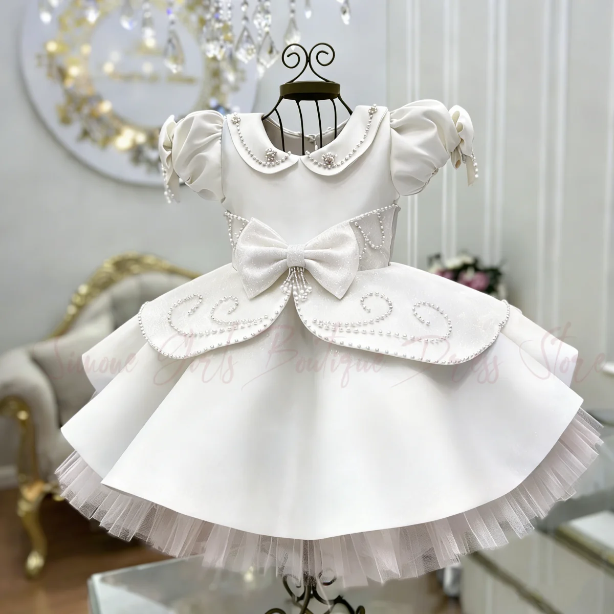 Customized Girls Elegant Pink Short Sleeve Flower Girl Dresses for Wedding Ceremony Festival Celebration Banquet Party Birthday