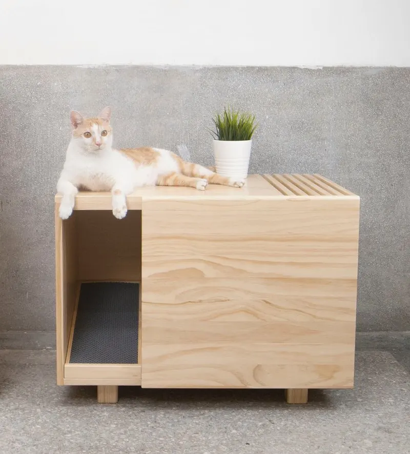 Solid Wood Household Oversize Space Cat Toilet Closed Anti Outside Splash Odor Storage Cabinet Litter Box Cat Furniture