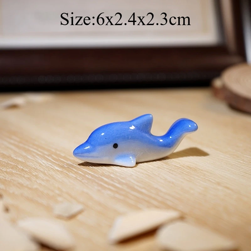 Mini Dolphin Ceramic Figurines Cute Small Animal Stress Relief Healing Ornament For Office Computer Desk Home Table Decoration