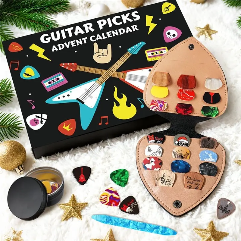 B48B-Gitar Pick Advent Calendar 24 يومًا مع وظيفة العد وملحقات إضافية متضمنة العد التنازلي #6